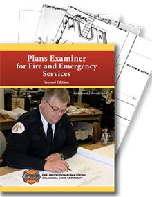 Cover of Plans Examiner for Fire and Emergency Services, 2nd Edition Manual and Blueprints Package.