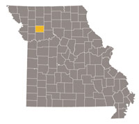 Map of Missouri highlighting Caldwell County