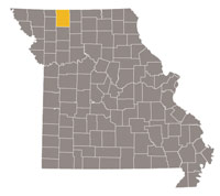 Map of Missouri highlighting Harrison County