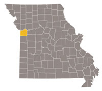 Map of Missouri highlighting Jackson County