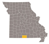 Map of Missouri highlighting Ozark County