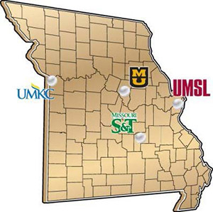 Missouri map showing locations of all campuses in UM System