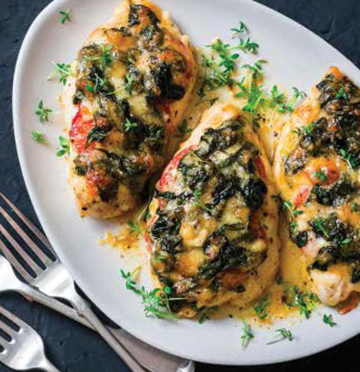 Mozzarella Chicken with Garlic Spinach