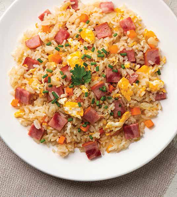 Stir-Fried Green Rice, Eggs, and Turkey Ham