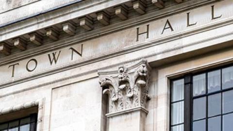 Town Hall etched into building