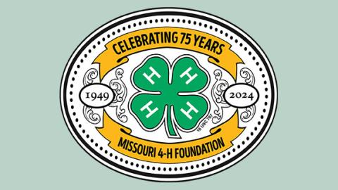 4-H 75th anniversary logo with clover and gold banner