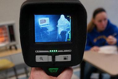 Thermal imaging gun showing an image during a class.