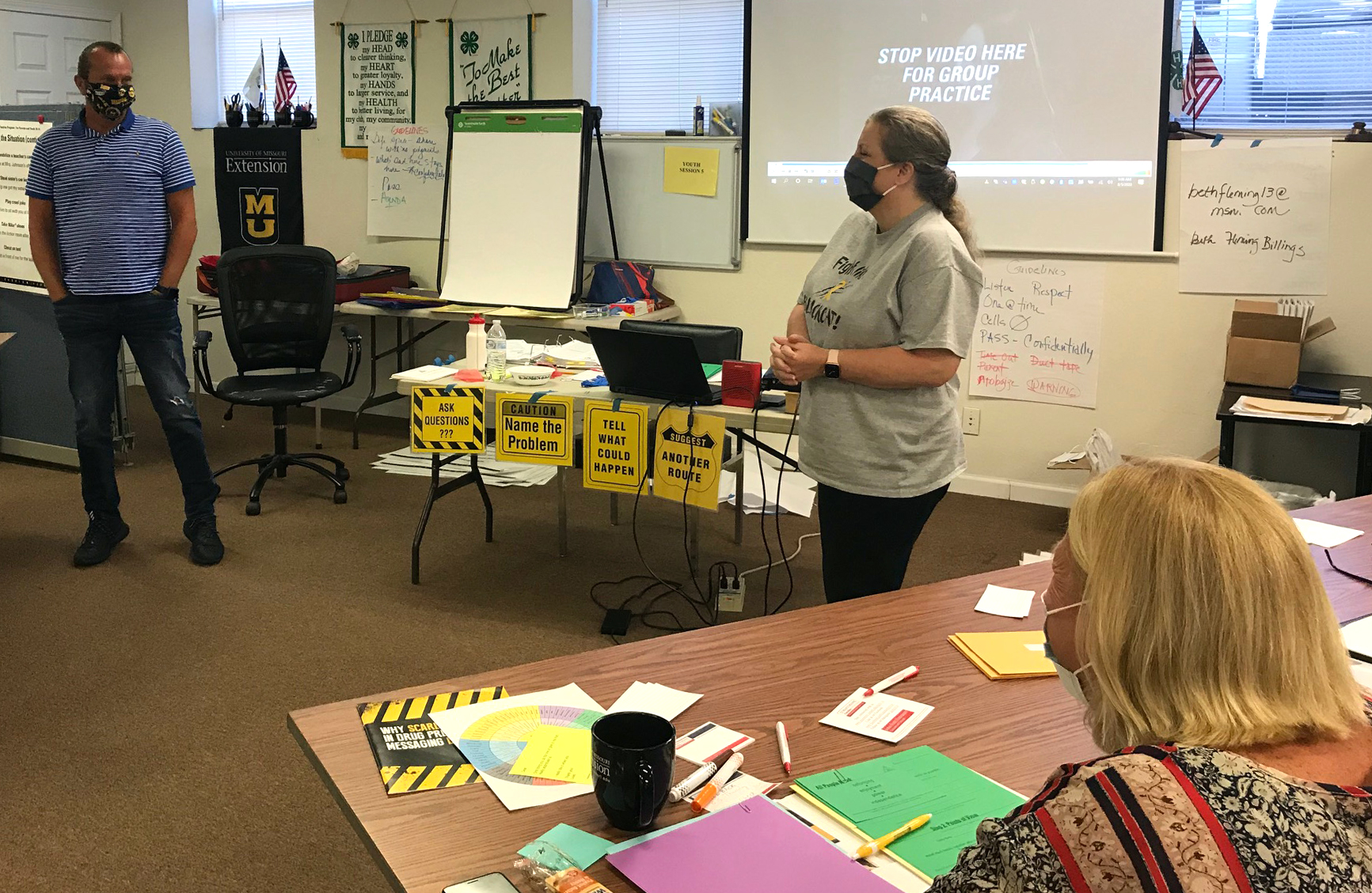 From left, Brad Coleman, youth development specialist for Madison, Iron and Reynolds counties;Kelly Krokis, Fredericktown mayor, elementary school technology teacher and school bus driver; and Shanna Sorg, county engagement specialist in nutrition and hea