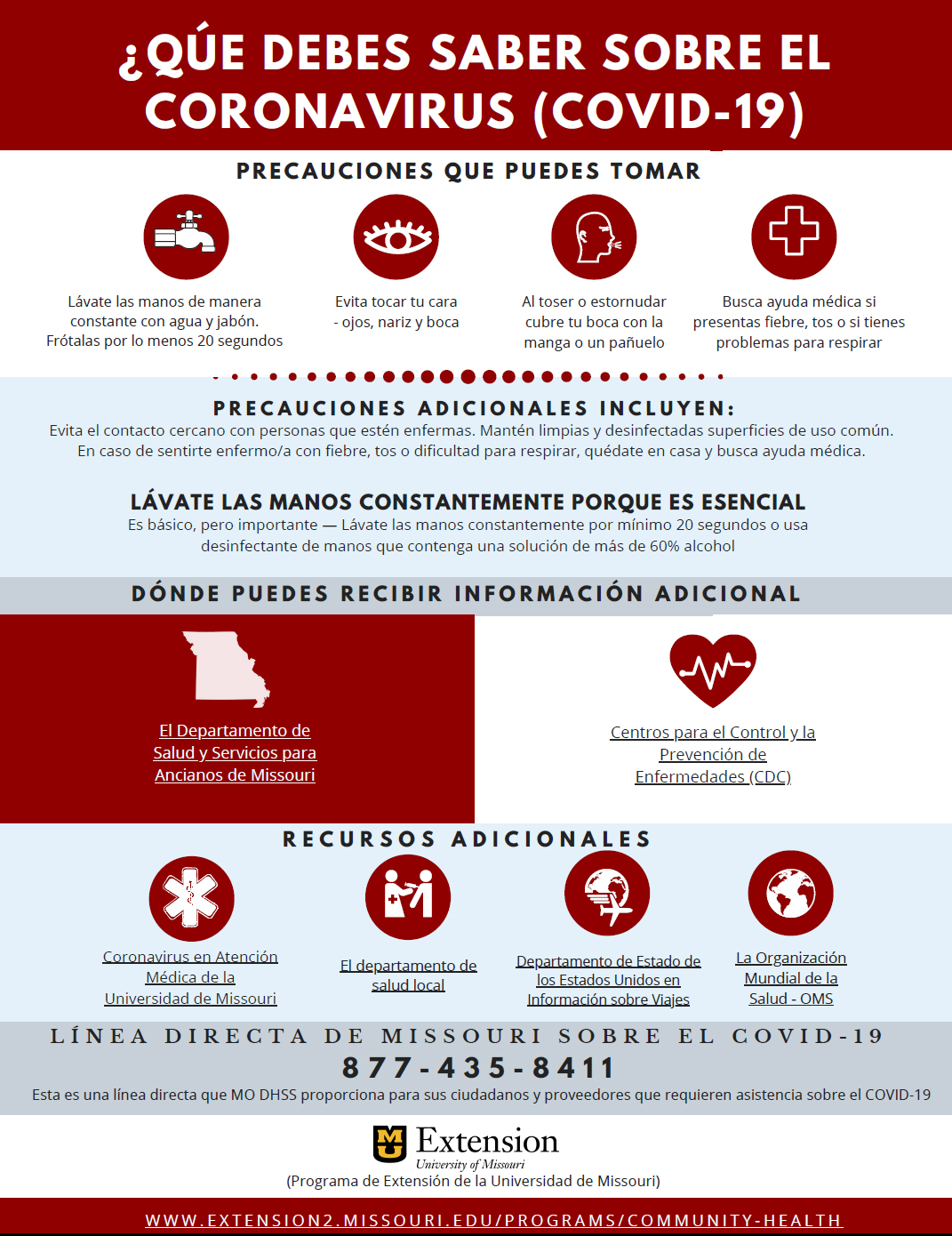 Ficha de información de COVID-19 en español.