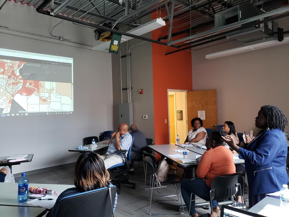 Tosha Phonix of Missouri Coalition for the Environment speaks about food security in the region at a Missouri EATs listening session in 2019.