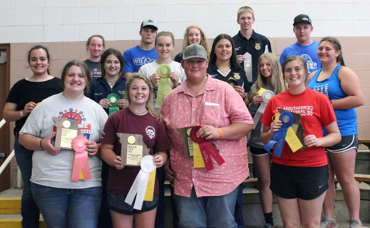 Top senior division judges. Front row, from left, Molly Archer, Lila Wantland, Logan Archer, Whitney Yerina. Second row, from left, Libby Shaver, Payton Nix, Adeline Dickerson, Ella Fischer, Emma Parrigon, Maria Vedder. Third row, from left, Addison Tharp