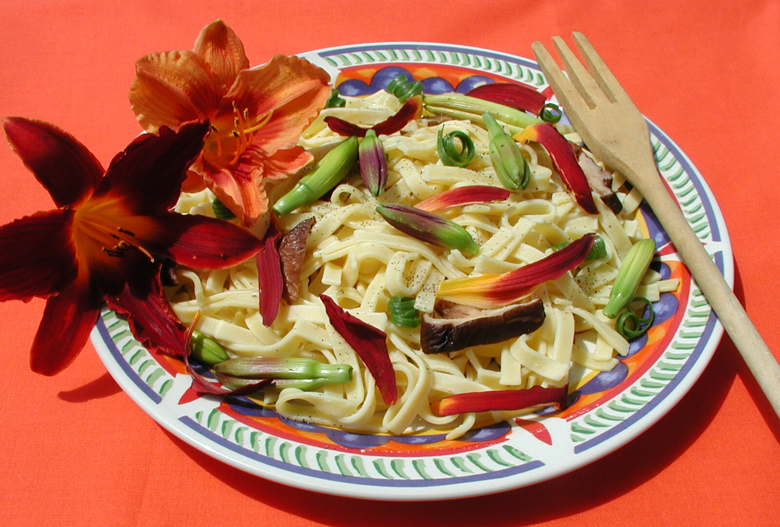 A meatless stir-fried daylily dish using flower buds and petals. Photo by Michele Warmund.