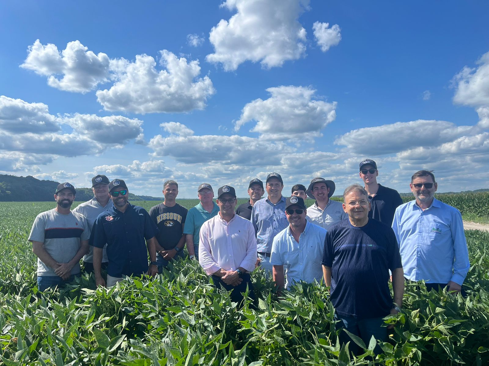 MU Extension state entomologist Ivair Valmorbida and state soybean specialist Andre Reis recently hosted a group of influential farmers and crop consultants from soybean production regions in Brazil. The group visited Sanborn Field, MU soybean field trials, campus labs and an area soybean farm. Photo courtesy of Ivair Valmorbida.