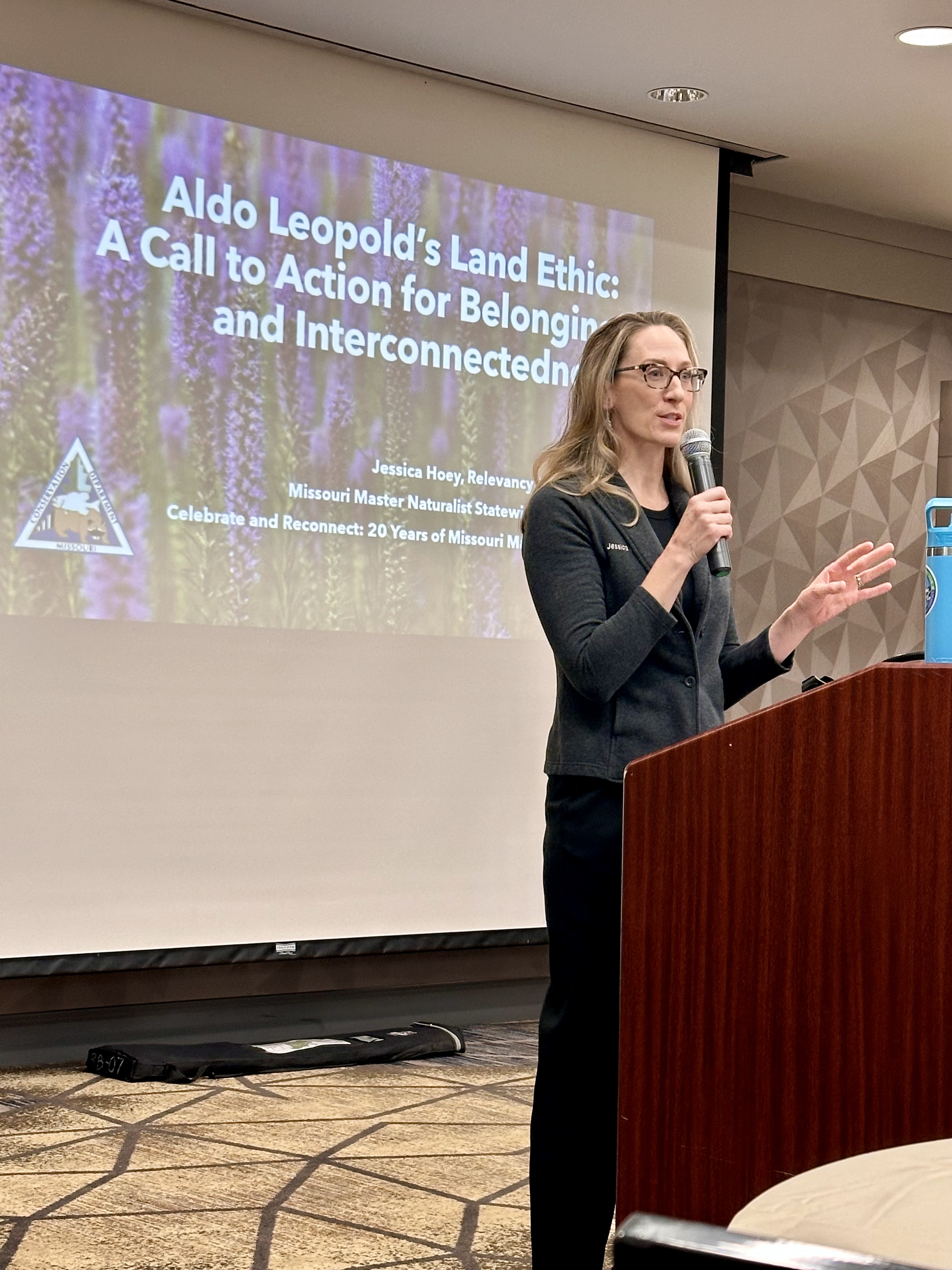 Jessica Hoey, chief of the Missouri Department of Conservation’s Relevancy Branch, speaks to Missouri Master Naturalists at a celebration of the program’s 20th anniversary. Photo by Kitty Peer.