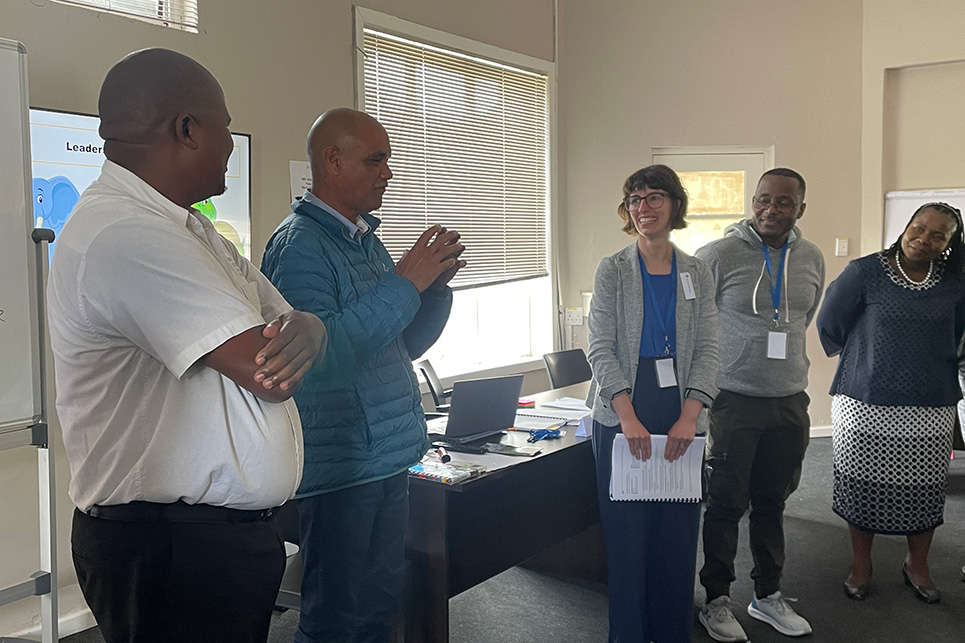 Wilson Majee, second from right, worked with Claire Rippel,center, and Sarah Hultine Massengale (not pictured) to bring a contextualized version of the Neighborhood Leadership Academy to the Eastern Cape province of South Africa. Photos courtesy of Sarah Hultine Massengale.