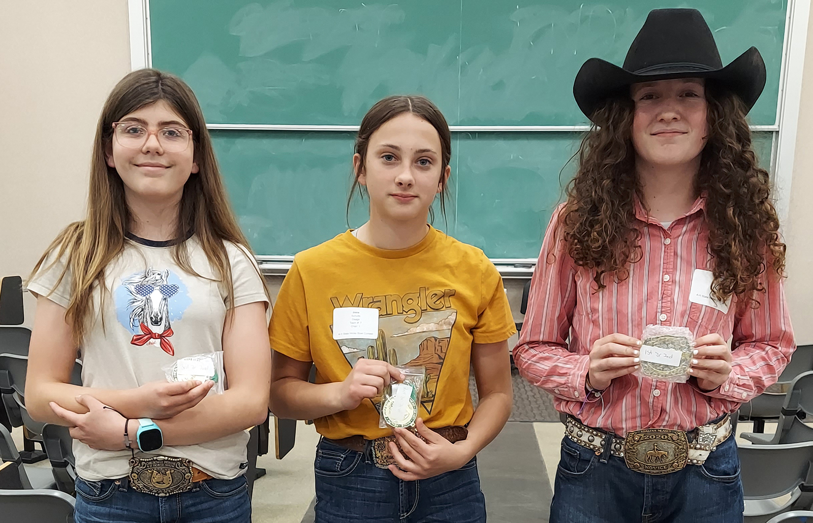 Junior category (ages 8-13) individual top three winners, from left: third, Dani Jones; second, Josie Schulte; first, Adalena McAsey.