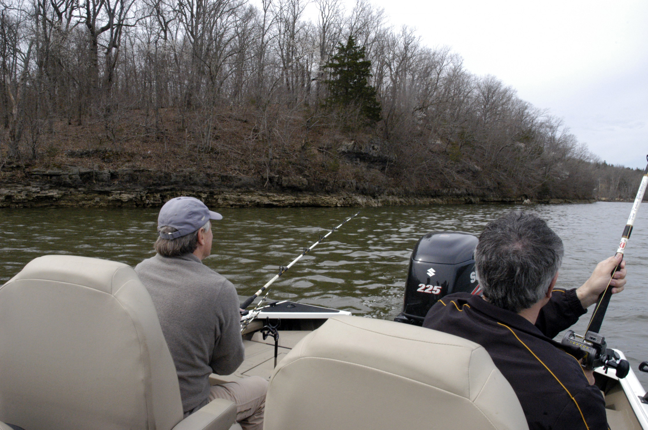 Mark Bagwell, left, and Mark Morgan snagging from guide Steve Brown's boat. University of Missouri