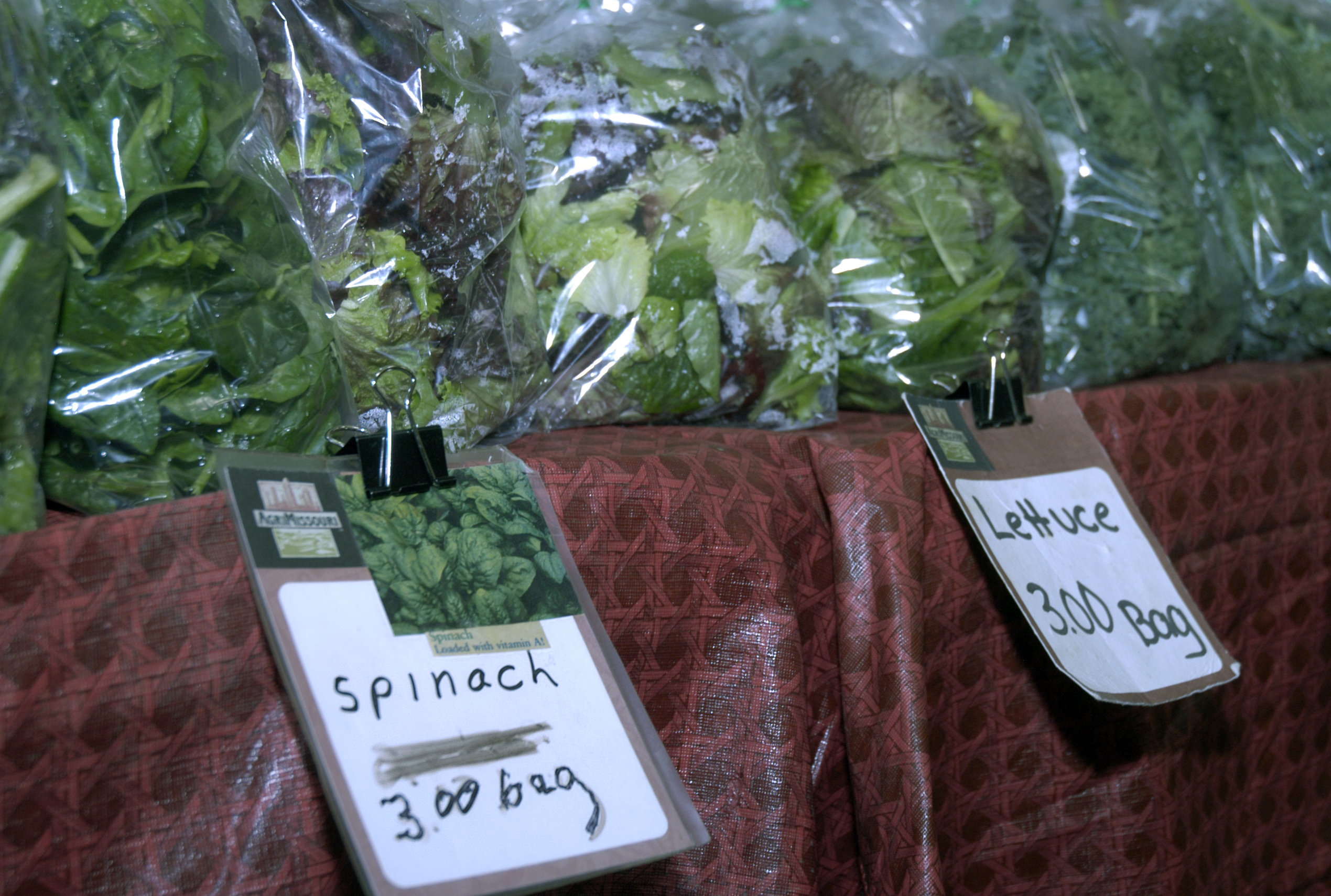 At the Columbia Farmers Market, Share Life Farms sells produce grown in a high tunnel, Feb. 2012. University of Missouri Cooperative Media Group