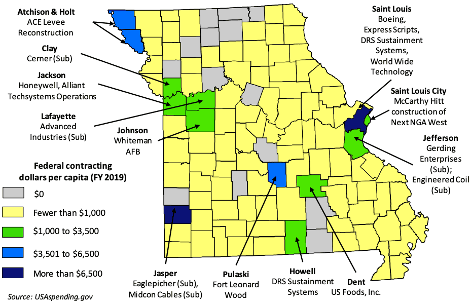 Federal contracting dollars per capita in FY 2019.